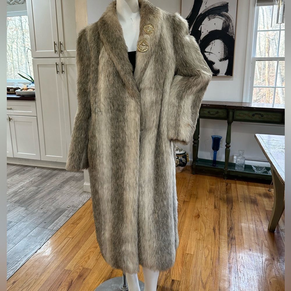 Jacques Saint Laurent Faux Coyote Fur Coat